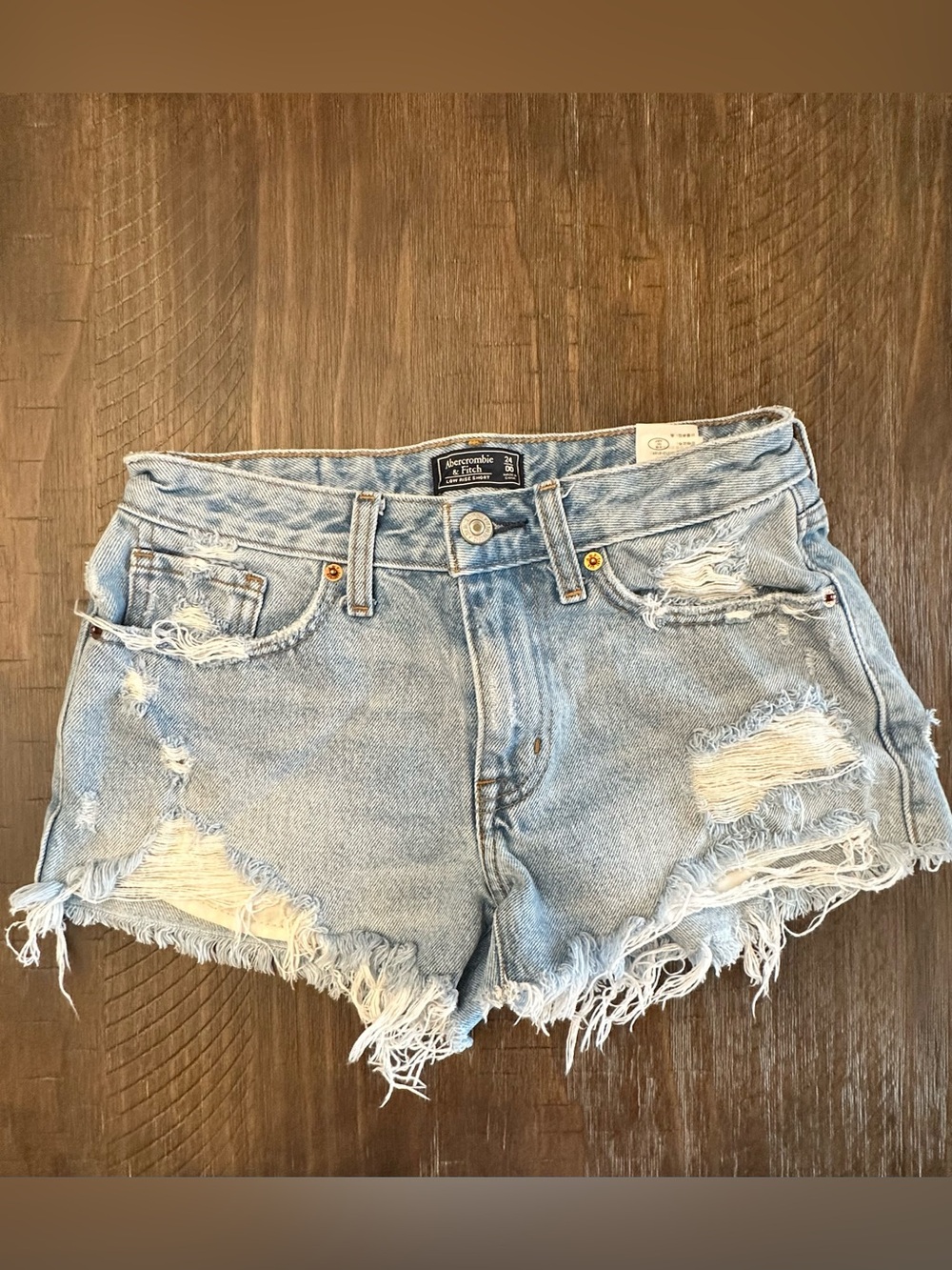Abercrombie & Fitch Light Wash Distressed Denim Cutoff Shorts